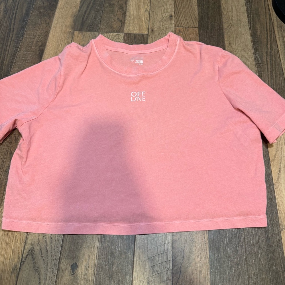aerie Pink Cropped Tee with OFF LINE Chest Print